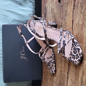 J Crew Suede Odette Strappy Sandal in Leopard Size 8